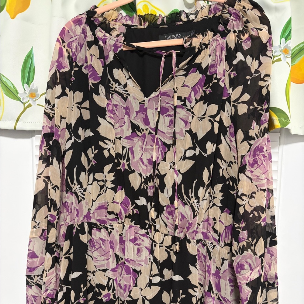 Ralph Lauren Black and Purple Floral Dress